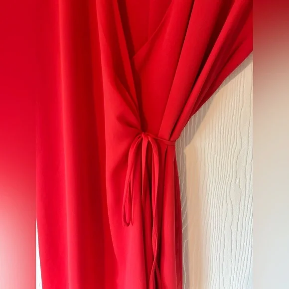 Babaton Aritzia Wallace Red Wrap Short Sleeve Mini Dress - Picture 7 of 14